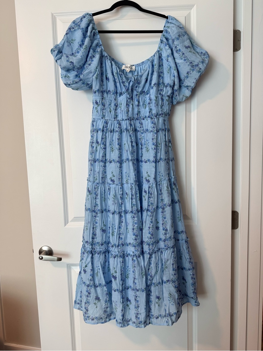 Trixxi Light Blue Floral Maxi Dress with Puff Sleeves